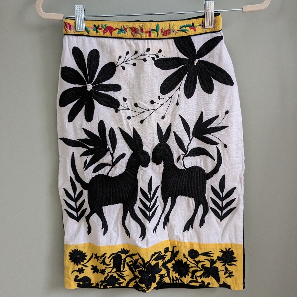 Anthro embroidered pencil skirt